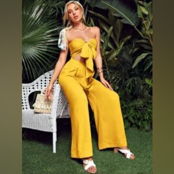 Front tie tube top with matching wide leg pants - Picture 1 of 1